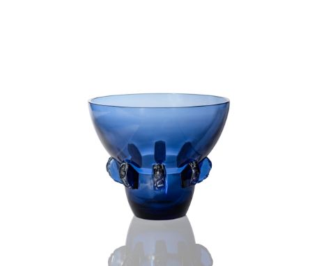 ‡ RENÉ LALIQUE (FRENCH 1860-1945) CARTHAGE VASE, NO. 1051 designed 1930 cobalt blue stencilled R. LALIQUE FRANCE(18 cm. (7 1/