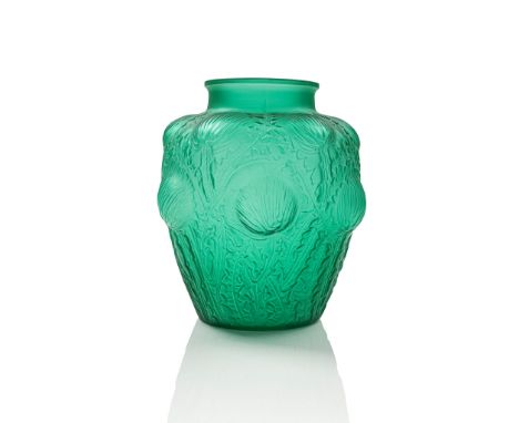 RENÉ LALIQUE (FRENCH 1860-1945) DOMREMY VASE, NO. 979 designed 1926 green engraved R. Lalique France No. 979(21.3 cm. (8 1/2 