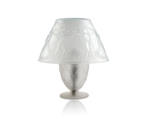 RENÉ LALIQUE (FRENCH 1860-1945) SIX DANSEUSES LAMP AND SHADE, NO. 2179 designed 1931 clear and frosted base stencilled R. LAL