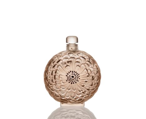 RENÉ LALIQUE (FRENCH 1860-1945) DAHLIA LARGE SCENT BOTTLE designed 1931 clear, frosted, stained and enamelled stencilled R. L