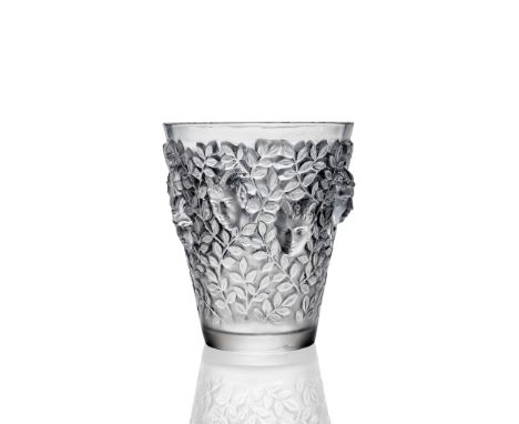 ‡ RENÉ LALIQUE (FRENCH 1860-1945) SILENES VASE, NO. 10-923 designed 1938 clear, frosted and grey stained stencilled R. LALIQU