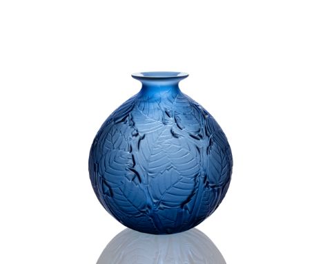 ‡ RENÉ LALIQUE (FRENCH 1860-1945) MILAN VASE, NO. 1029 designed 1929 cobalt blue stencilled R. LALIQUE, engraved France(28 cm