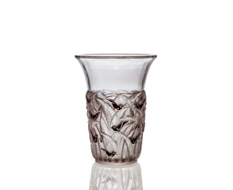 ‡ RENÉ LALIQUE (FRENCH 1860-1945) BORNEO VASE, NO. 1056 designed 1930 clear, frosted and dark red enamelled stencilled R. LAL