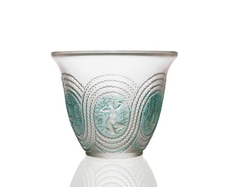 ‡ RENÉ LALIQUE (FRENCH 1860-1945) DRYADES VASE, NO. 10-912 designed 1937 clear, frosted and turquoise stained stencilled R. L