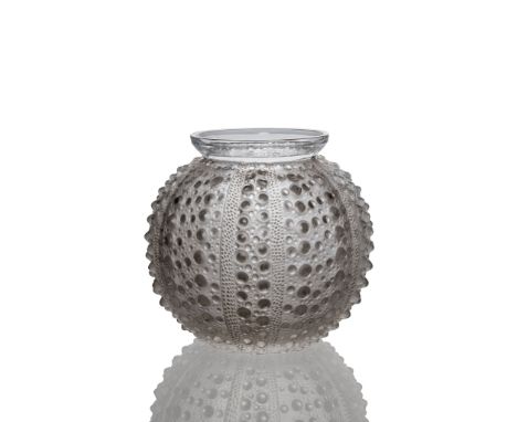 RENÉ LALIQUE (FRENCH 1860-1945) OURSIN VASE, NO. 10-888 designed 1935 clear, frosted and grey stained stencilled R. LALIQUE F