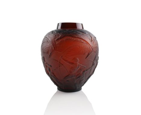 RENÉ LALIQUE (FRENCH 1860-1945) ARCHERS VASE, NO. 893 designed 1921 deep amber engraved R. Lalique France No. 893(26.7 cm. (1