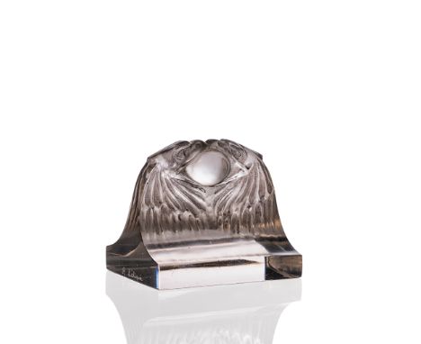 RENÉ LALIQUE (FRENCH 1860-1945) DEUX AIGLES PAPERWEIGHT, NO. 801 designed 1914 clear, frosted and grey stained engraved R. La