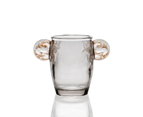 ‡ RENÉ LALIQUE (FRENCH 1860-1945) YVELINES VASE, NO. 975 designed 1926 clear, frosted and sepia stained stencilled R. LALIQUE