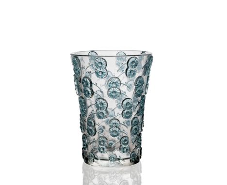 RENÉ LALIQUE (FRENCH 1860-1945) DEUX À DEUX VASE, NO. 10-919 designed 1938 clear, frosted and blue stained stencilled R. LALI