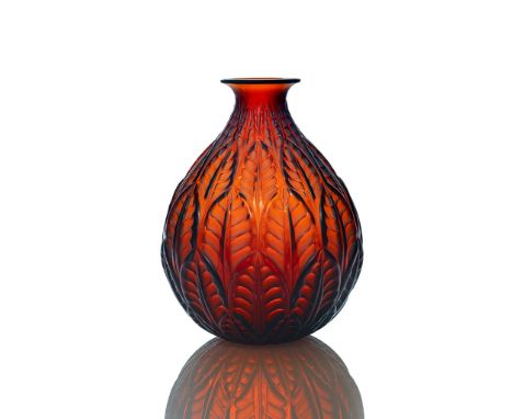 ‡ RENÉ LALIQUE (FRENCH 1860-1945) MALESHERBES VASE, NO. 1014 designed 1927 deep amber engraved R. Lalique France No. 1014(24 