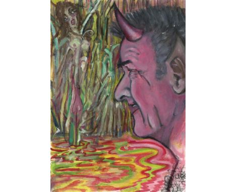 
	
		David Harrison
		Syrinx Turns into a Reed, 2022
		Oil on Postcard
		Signed verso
		15 x 10cm (5¾ x 3¾ in.)
		
		About
		