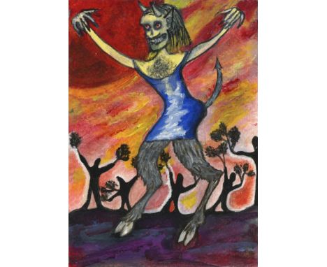 
	
		David Harrison
		Devil In A Blue Dress, 2022
		Oil on Postcard
		Signed verso
		15 x 10cm (5¾ x 3¾ in.)
		
		About
		Tee