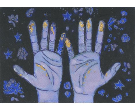 
	
		Hesi Glowacki
		Stories We Hold, 2022
		Magnetite, Acrylic, 24k Gold Leaf and Mixed Media on Paper
		Signed verso
		10 x