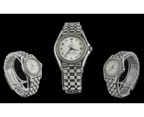 Tudor - Geneve Monarch Ladies Quartz Steel Cased Wrist Watch, features fold-over clasp, sapphire crystal glass, white dial, s
