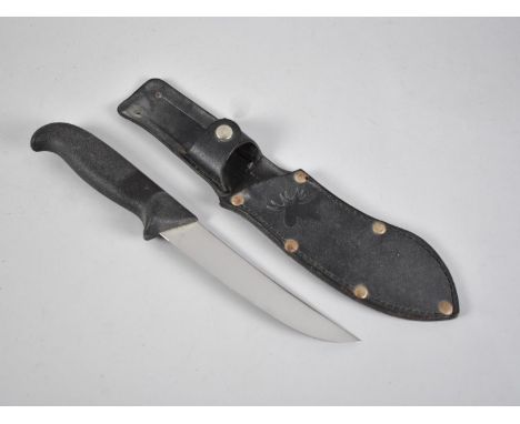 A Modern Hunting Knife and Scabbard, Blade Inscribed for Hickman, Finland 