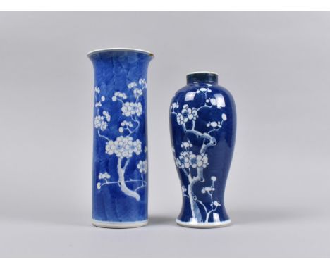 A Chinese Late Qing Dynasty Porcelain Blue and White Prunus Pattern Sleeve Vase, with Four Character Mark for Kangxi to Base,