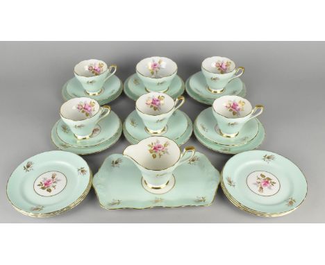 A Sutherland H&amp;M Tea Set Decorated with Roses on Pale Blue Ground to Comprise Five Cups, Six Saucers, Twelve Side Plates 
