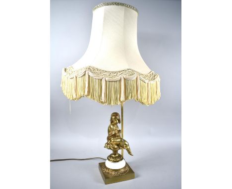 A Late 20th Century Brass Figural Table Lamp, Seated Girl, Complete with Shade, Overall Height 70cms 