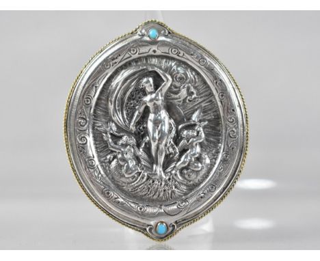 A Large 19th Century Continental White and Gilt Metal Brooch Depicting in Relief Classical Scene, Possibly The Birth of Venus