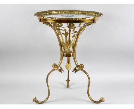 A Nice Quality Late 20th Century Gilt Brass Circular Tripod Table with Etched Glass Top, 40cms Diameter, 53cms High 
