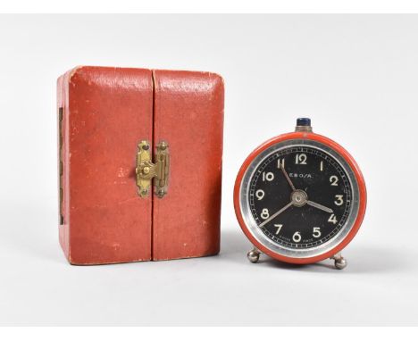 A Vintage Ebosa Miniature Drum Alarm Clock with Instructions and Original Case,Working Order&nbsp; 5cms Diameter
