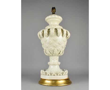 A White Glazed Spanish Casa Pupo Type Vase Shaped Table Lamp Base, Requires New Bulb Fitting and No Shade, 50cms High 