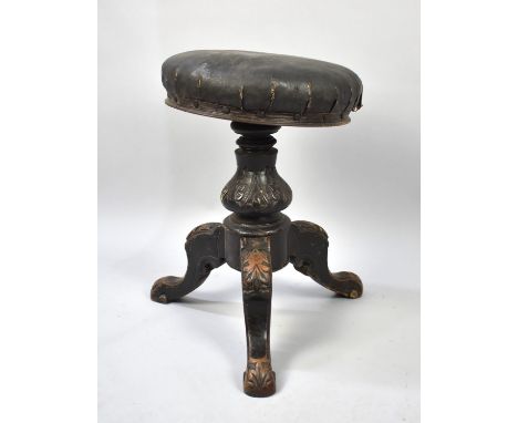 A Late Victorian Circular Rise and Fall Piano Stool on Carved Tripod Base in Need of Restoration 