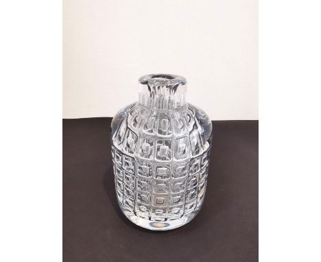 Orresfors 'Ariel' clear glass vase, possibly by Edvin Ohrstrom, designed with bubbles within squares in a grid formation. Sig