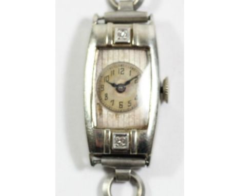Paul Vallette, an Art Deco 18K white gold and diamond manual wind ladies wristwatch, with silvered dial, the 17 jewel, 3 adju
