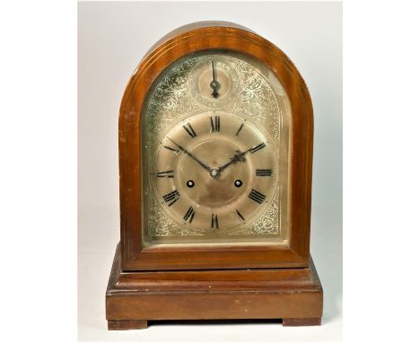 A mahogany mantle clock with gilt metal face, roman numeral dial, stamped 'Gustav Becker' on movement 33cm 