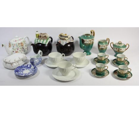 A collection of ceramics to include, studio pottery dishes, Haddon Hall teapot, an oriental coffee service, collector plates,