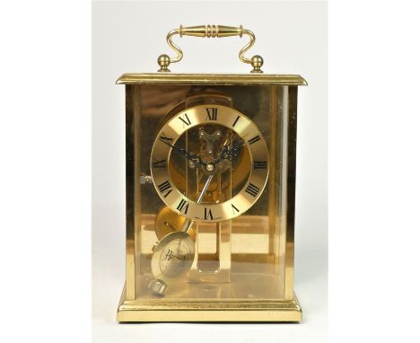 A German brass mantle clock with Roman numeral dial, with pendulum, 19cm 