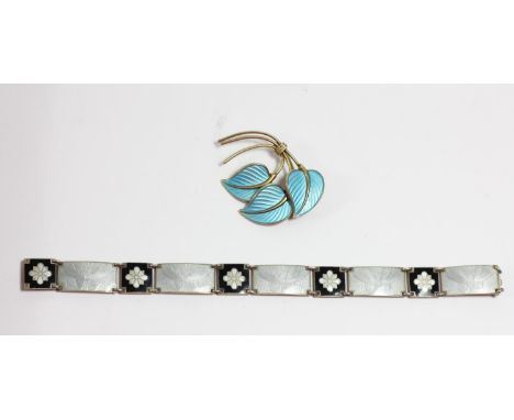 A Norwegian silver and enamel panel link bracelet, 925 S, maker poorly struck, 17.5cm, together with a Hans Myhre silver gilt