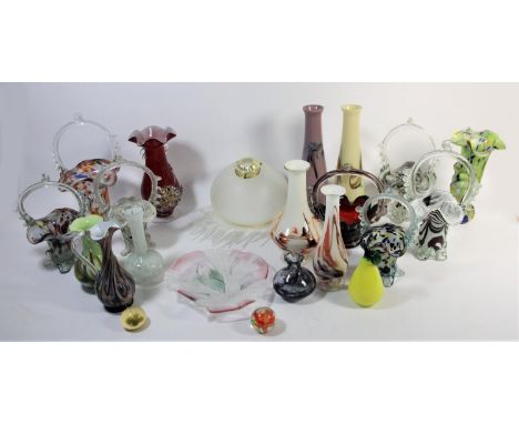 A collection of mid 20th Century and later Romanian and Chinese art glass pieces to include, handblown posy baskets and vario