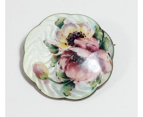 Gustav Gaudernack, a Norwegian silver and enamel brooch, G.G. 925S, NM, guilloche enamel with a rose, 45mm Gaudernack (1865-1