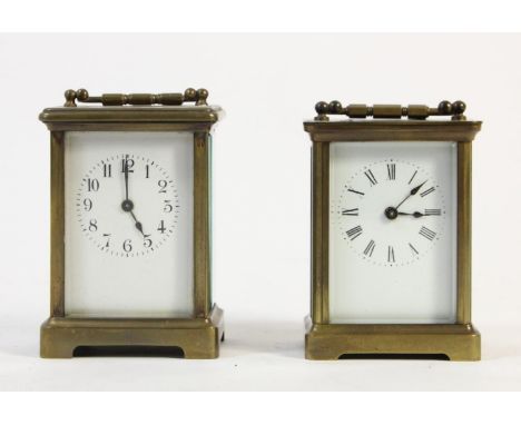 Two unmarked manual wind carriage clocks, 10cm, 11cm 