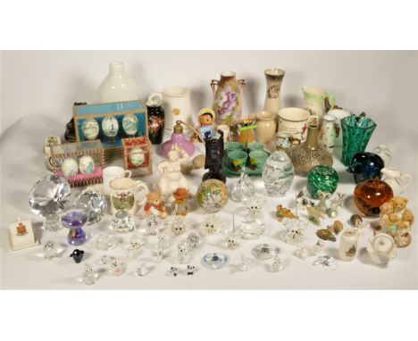 A collection of ceramic figurines, makers to include Goebel, Royal Doulton and Sylvac, together with miniature glass animals,