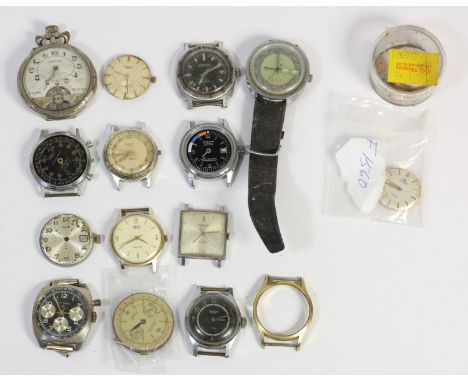 Omega Seamaster movement, dismantled, Longines movement, Exactus Chronograph movement, Splendor Top Timer, Waltham, Smiths Em