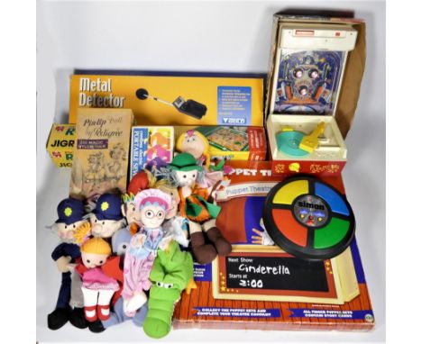 A collection of toys to include, Tomy pinball machine, a 1970s MB electronic 'Simon' game, Fisher Price record player, soft t