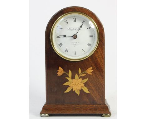 A Knights &amp; Gibbins, London, a mahogany mantle clock, the white enamel dial with Roman numerals and inlaid floral detail,