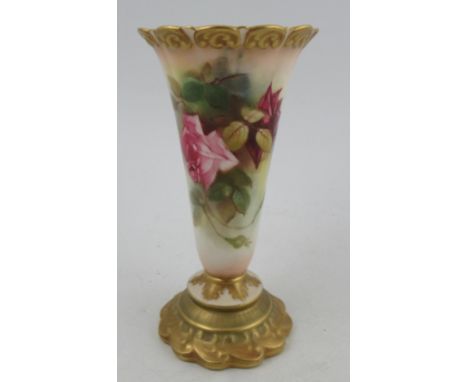 A Royal Worcester vase, decorated with roses, shape number G706, height 6.5ins