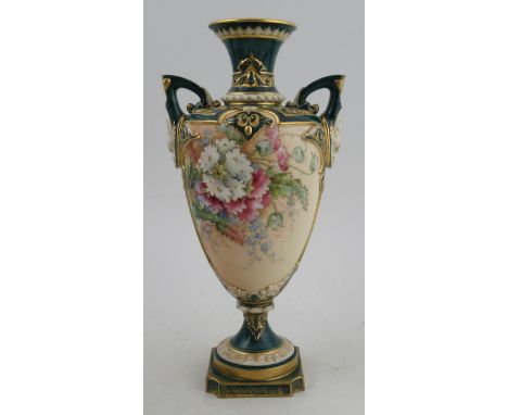 A Royal Worcester pedestal vase, the blush ivory body decorated with flowers, shape number 1732, height 11insCondition Report