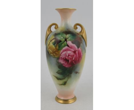 A Royal Worcester vase, decorated with roses by Lander, height 8insCondition Report:  No obvious damage or restoration