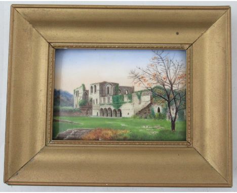 A gilt framed miniature enamel picture of Barrow in Furness Abby&nbsp;