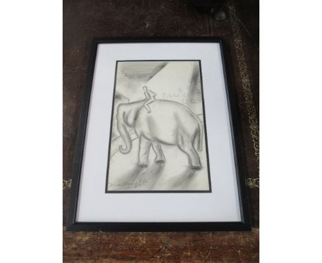 Bears signature Laura knight, pencil sketch, elephant in the circus ring, 11ins x 7.5ins