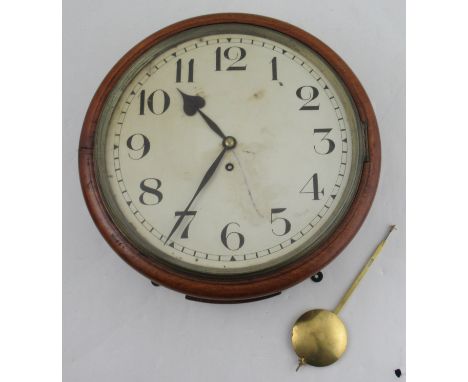 A 19th century mahogany cased fusee wall clock, maximum diameter 15ins