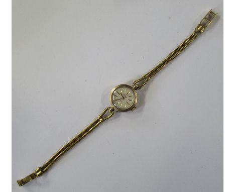 A 9ct gold cased Elco Incabloc wrist watch, with yellow metal double snake link bracelet and ladder clasp (unmarked), weight 
