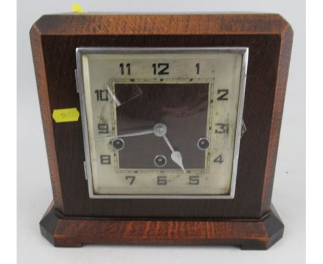 An Art Deco style oak cased Mantel clock with 8 day striking movement&nbsp;