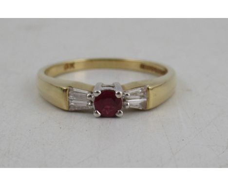 An 18ct gold ruby and diamond five stone ring, weight 2.9g, weight of 1 stone,&nbsp; 0.14ct, 4 stones total weight 0.16ct, ri