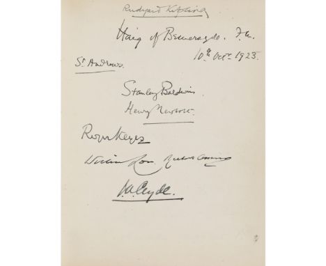 VISITORS' BOOK WITH SIGNATURESINCLUDING J.M. BARRIE Edwin Muir, Rudyard Kipling, Field Marshal Douglas Haig of Bermersyde, St